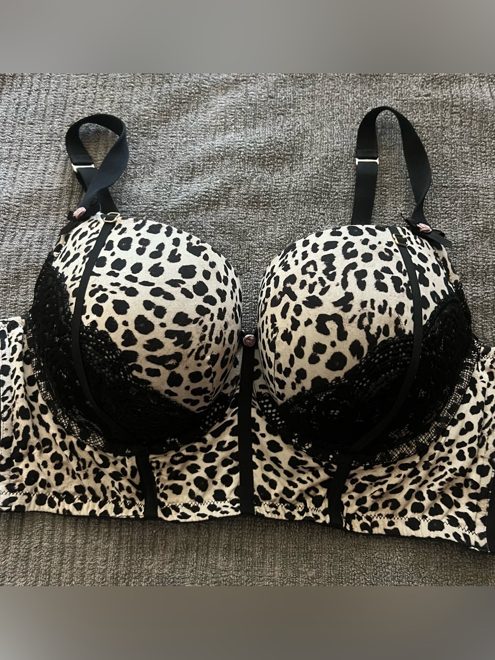 Cacique Black & White Leopard Lace Longline Bra